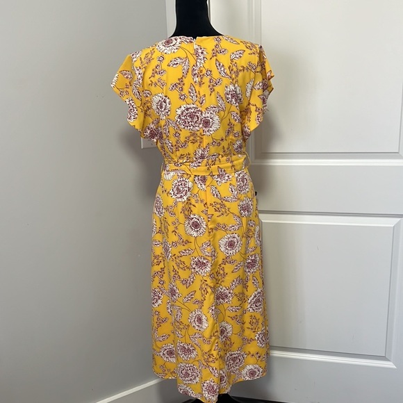 Alex Marie Yellow Ivory Floral Cap Sleeve Tie Front A-line MIDI dress size 8 - Picture 5 of 7